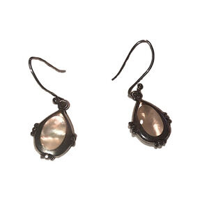 VTG Sterling & Mother of Pearl Shepherds Hook Dangle Earrings 1.6”